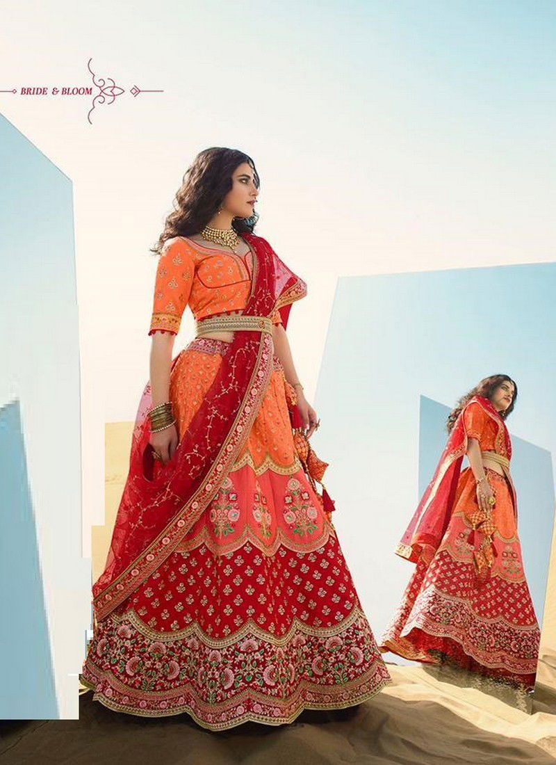 Red And Orange Latest Heavy Designer Wedding Wear Fancy Look and Beautifull Embroidered Bridal Lehenga Choli Collection 969